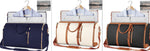 Waterproof travel duffle set collage: navy, beige, and dark bags with tan zippers