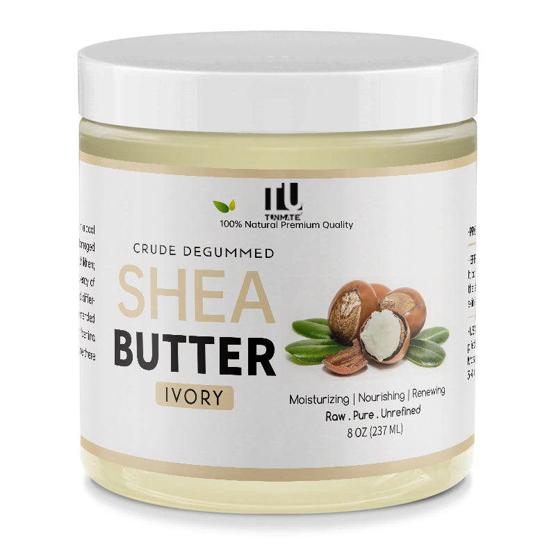 Ivory shea butter body butter jar with white lid and beige cream, 8 oz.