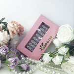Press-on nails box with silver rhinestone 3D crystal long nail set
