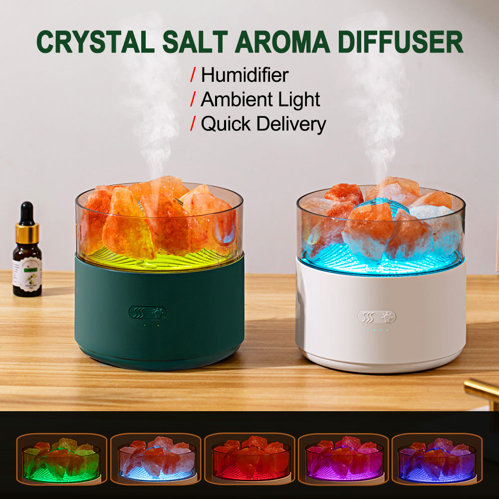 Humidificador de aire de niebla fría con impulsor, difusor de aroma de sal de cristal, máquina de incienso, difusor de aceite esencial, lámpara de luz ambiental