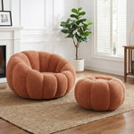 Single Sofa Chair Pumpkin Shape Round Chair Accent Reading Relaxing Modern Lounge With Footstool Brown