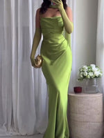 Elegant Pleated Maxi Dress with Chic Suspenders