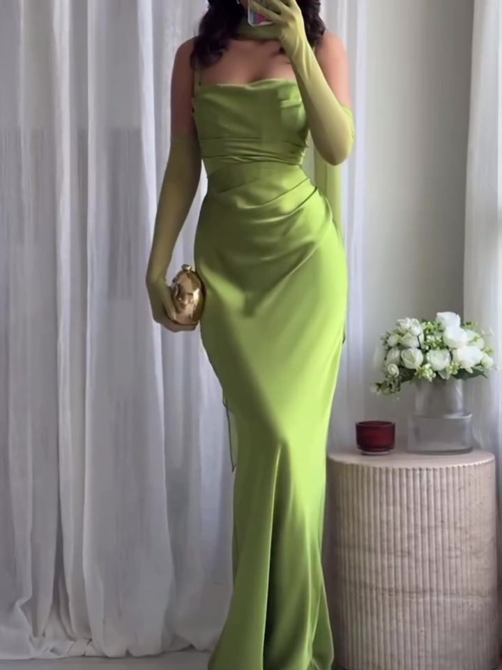 Elegant Pleated Maxi Dress with Chic Suspenders
