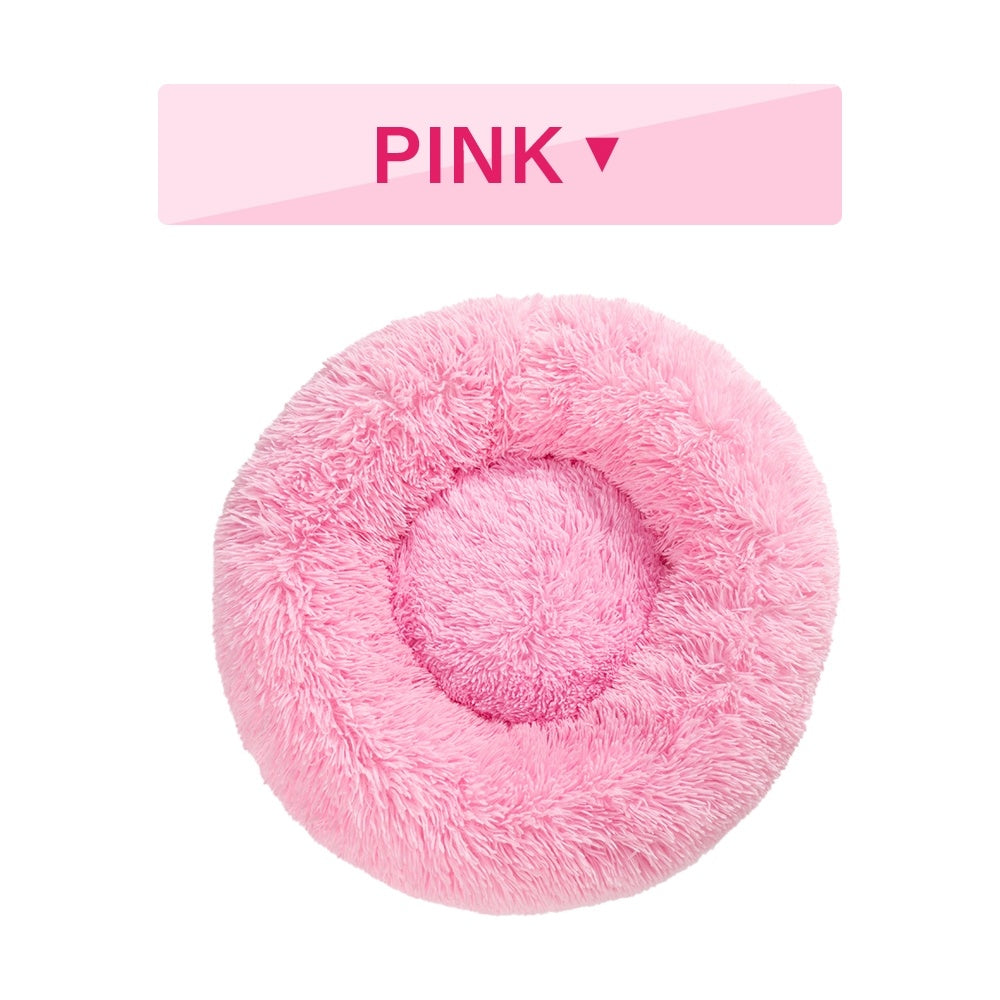 Fluffy Donut Dog Bed | Cozy Plush Cushion for Small & Large Pets | Washable & Calming Design