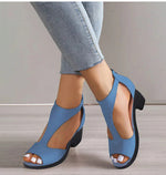 Women’s high-heel fish-mouth sandals in blue, open toe with slim mid-height heel