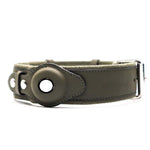 Army green leather dog collar with round tracker window and metal buckle