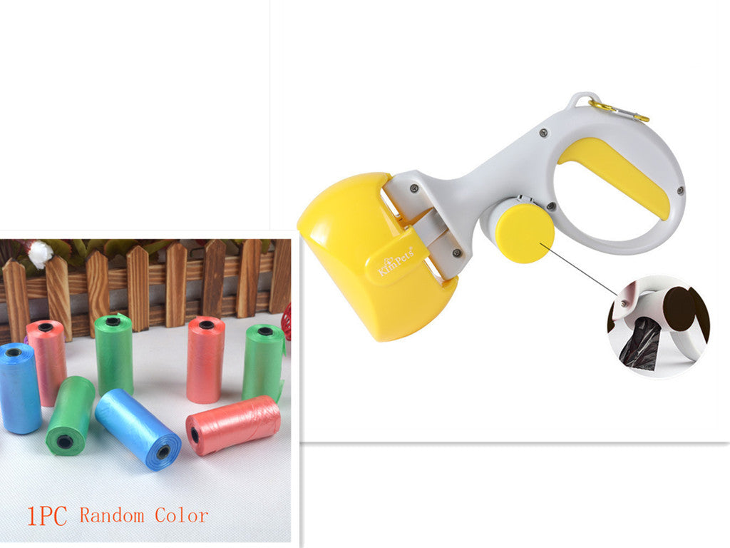 Automatic foldable pet pooper scooper with yellow hopper and white grip