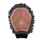 Pet bathing brush glove, pink silicone massage points on dark terry backing