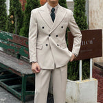 Chic & Classy Retro Ribbed Double-Breasted Suit - Elevate Your Style