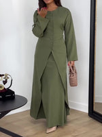 Solid Color Long Sleeve Top & Skirt 2-Piece Set – Elegant, Regular Fit