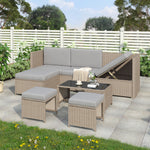 4-6 Seater Garden Lounge Set – Rattan Patio Furniture, Khaki