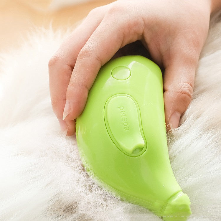 Lime green pet steam brush with rounded body and control button panel