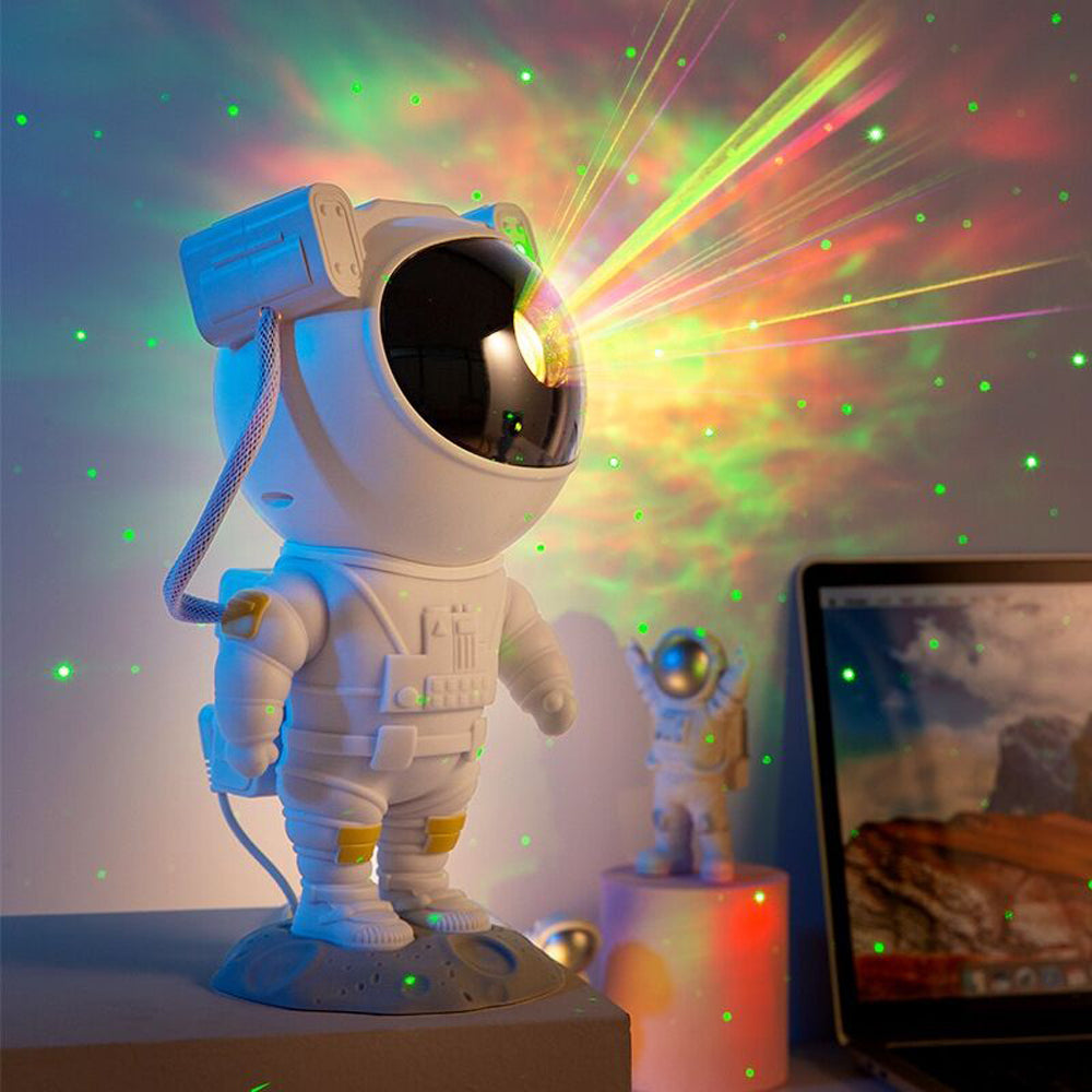 Proyector de cielo estrellado de galaxia astronauta creativo, luz nocturna USB, lámpara de mesa ambiental para dormitorio