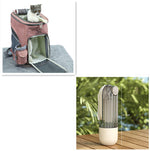 2-in-1 pet bottle shown for travel use with cat, plus flip cup size view