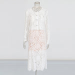 Round Neck Diamond Lace Embroidered Top High Waist Skirt Suit