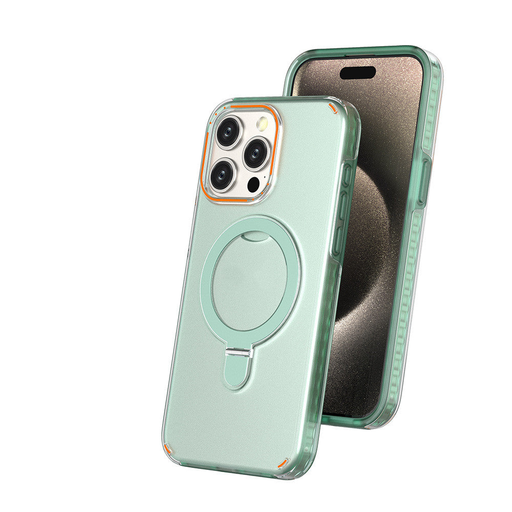 Mint green transparent phone case with magnetic ring stand and camera cutouts