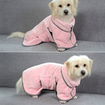 Pet microfiber absorbent towel bathrobe, pink with hood opening and dark edge trim