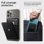 Black flip card holder on a phone back, card compartment with cover