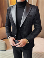 Luxurious Velvet Jacquard Leather Lapel Blazer for Men - Elevate Your Style