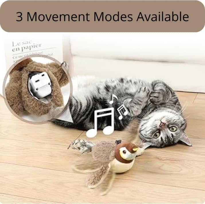 Interactive Chirping Bird Cat Toy – Rechargeable Flapping Feather Toy