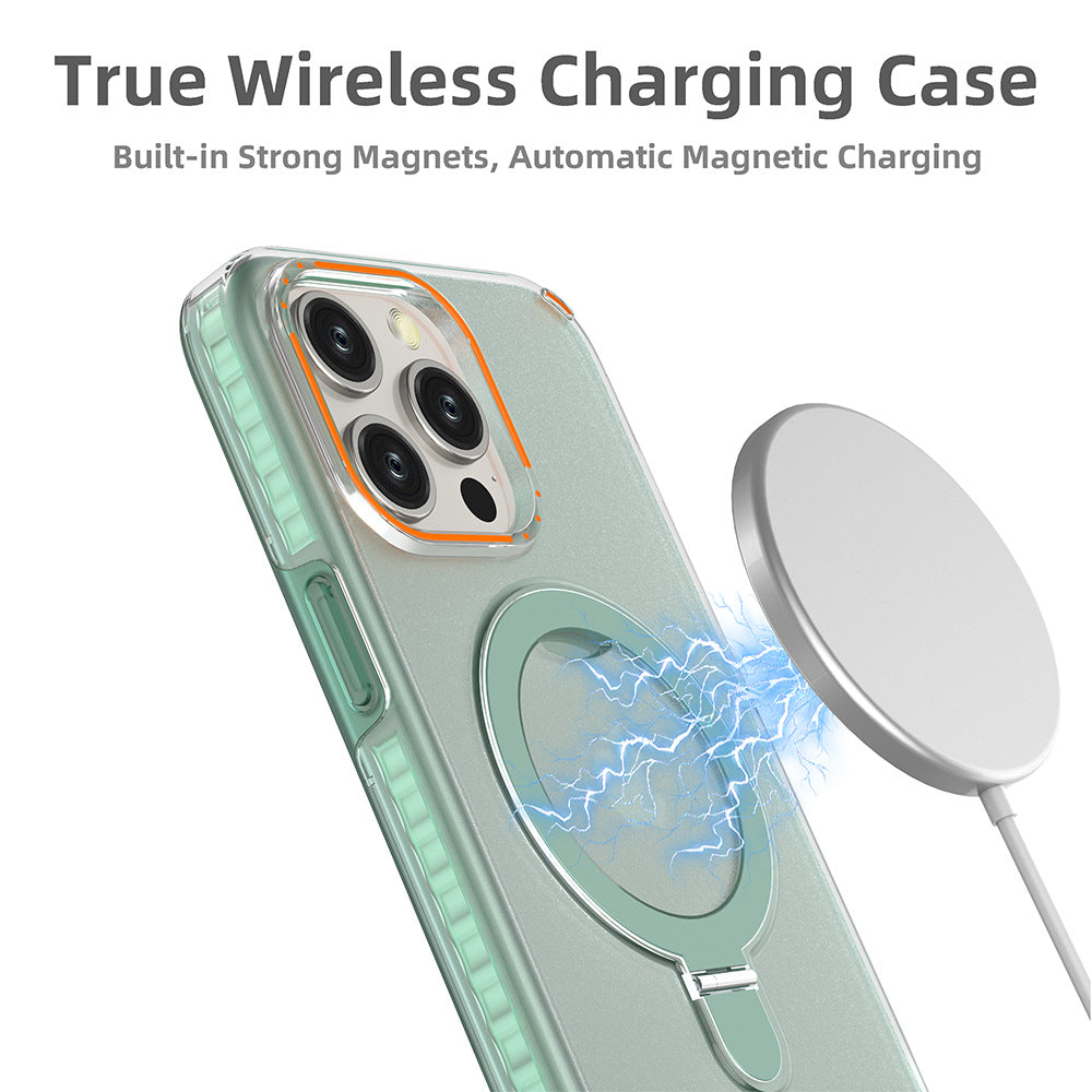 Mint green transparent phone case with magnetic ring stand and camera cutouts