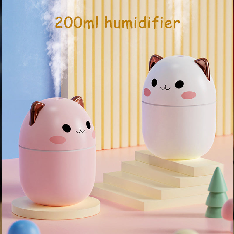 Humidificador de Aire Lindo Gato Ultra Silencioso USB Oficina Hogar Dormitorio Coche Purificador de Aire con Aromaterapia y Rocío Frío LED