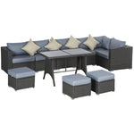 9-Seater Garden Rattan Furniture Set – 10-Piece Outdoor Sofa Set, Grey & Dusty Blue