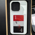White NFC smart display phone case with red-and-black numbered screen graphic