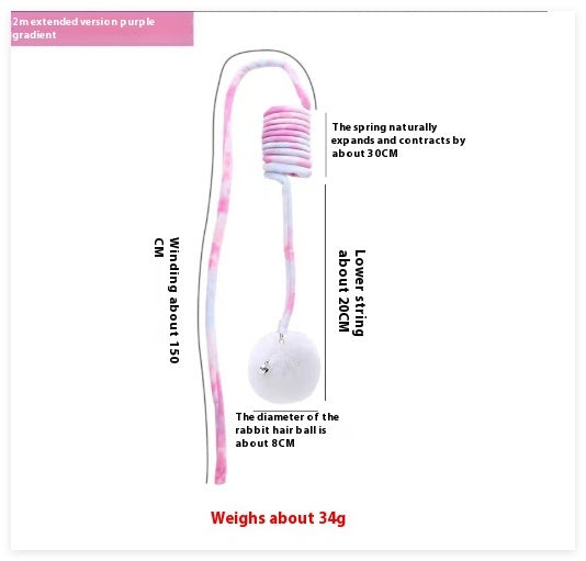 Purple gradient spring cat toy with rabbit fur hair ball and looped cord