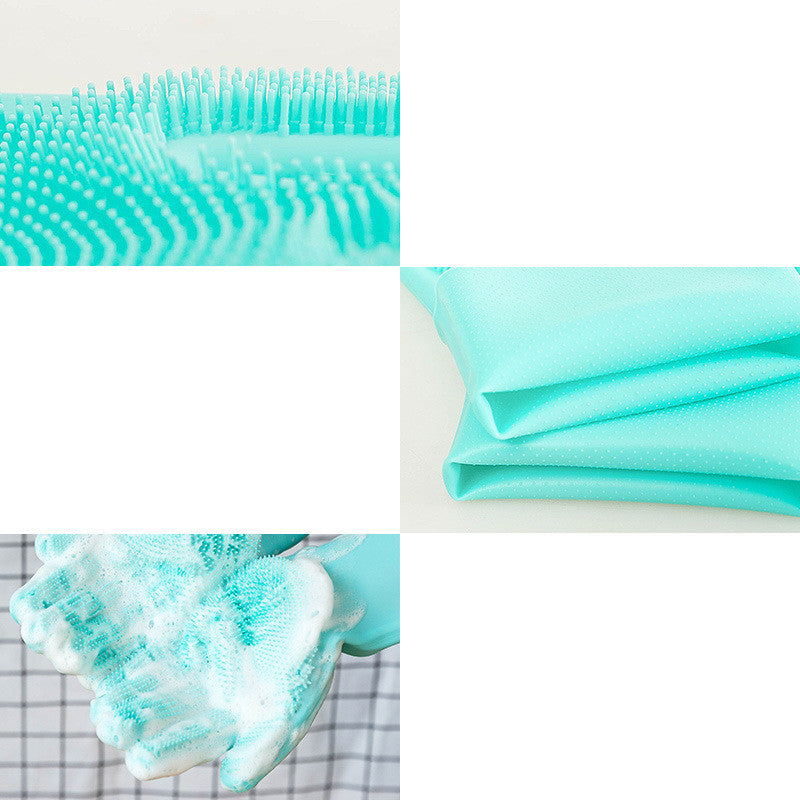 Silicone grooming brush glove with raised nubs on palm, teal