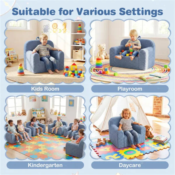 No-Assembly Kids Sofa, Soft Teddy Fleece Foam Couch With Carry Handle & Removable Washable Cover (Blue)