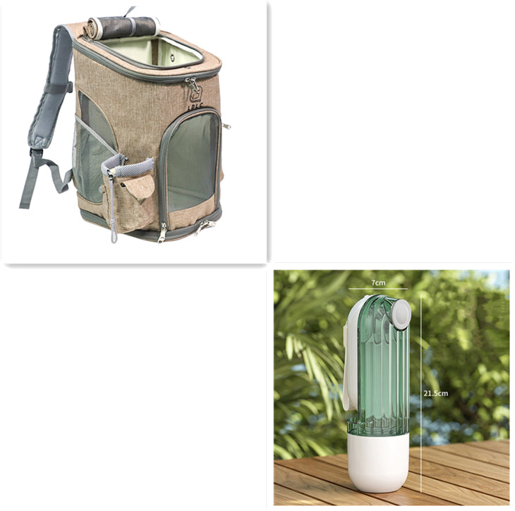 One-button portable dog water cup bottle with green top and white base