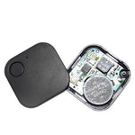 Black ABS anti-lost finder patch, opened to show electronics and coin-cell battery