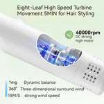 White pet hair dryer body with vented nozzle and internal fan turbine view