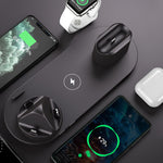 Wireless charging dock station with phone stand, smartwatch, and wireless charging base
