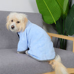 Pet microfiber absorbent towel bathrobe, light blue with dark trim and wrap sleeves