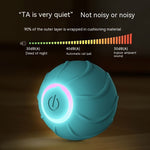 Cushioned interactive cat rolling ball in blue with illuminated power icon