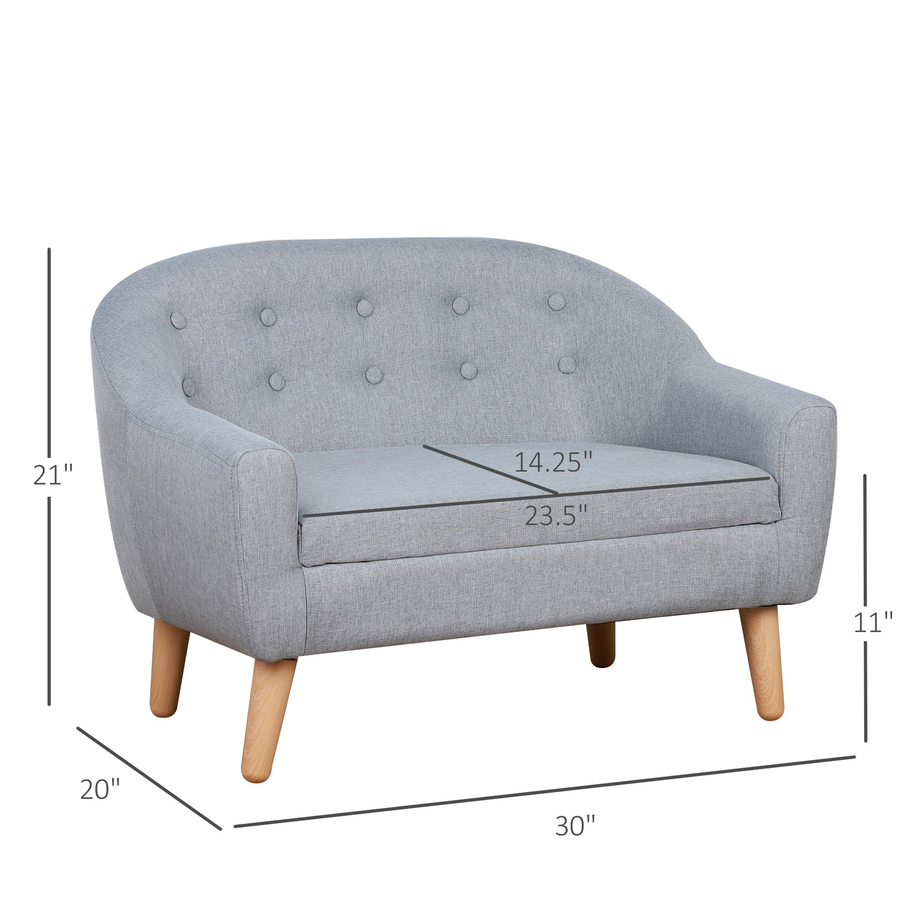 2-Seat Kids Sofa, Toddler Sofa Couch, Linen-Like Fabric & Wood Frame Sofa Chair for Ages 3-7, 11" High Seat, Gray