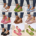 Multi-color perforated women's wedge sandals with round toe and sling strap