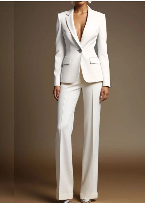 White Blazer & Trousers 2-Piece Suit – Elegant, Sizes S-XL