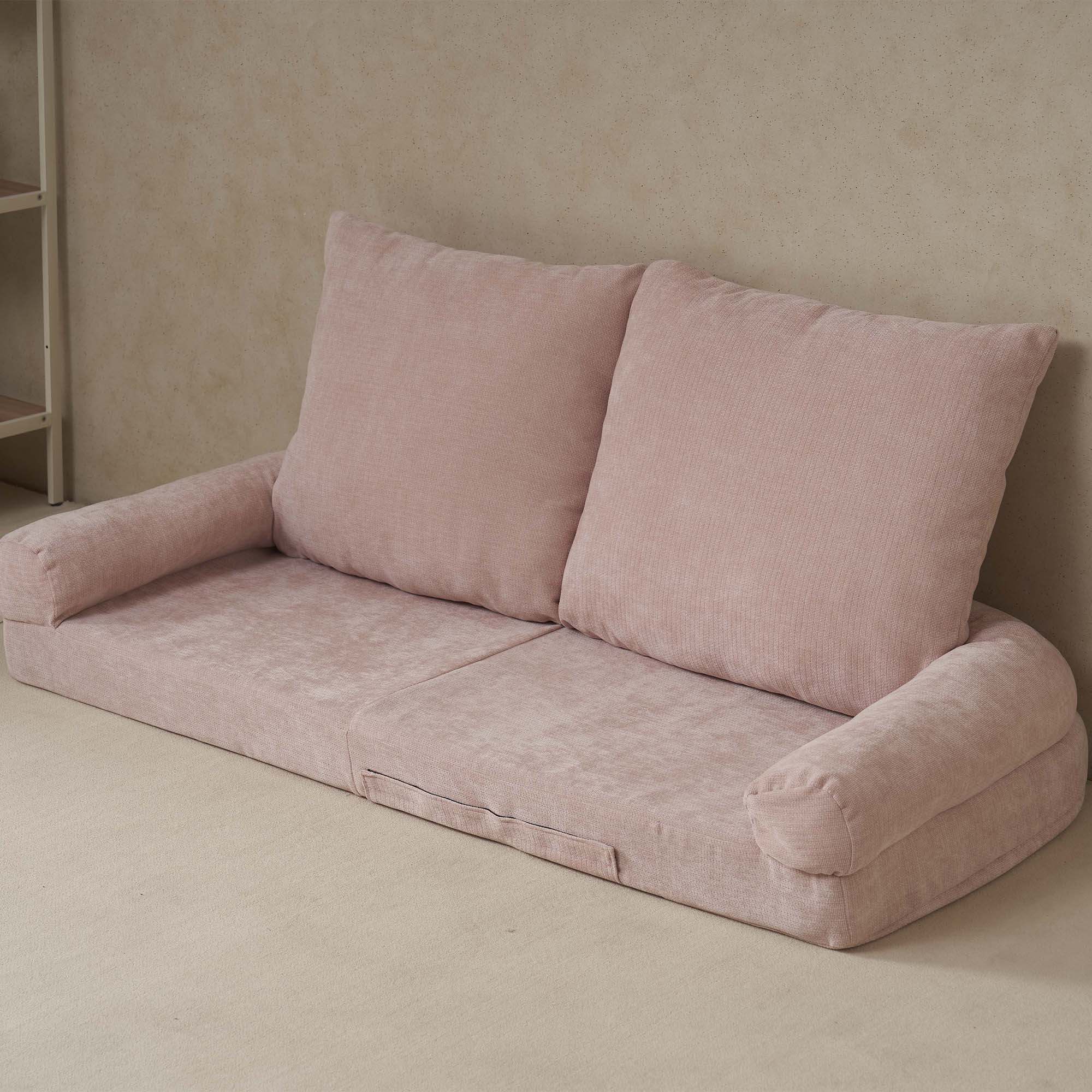 Sofá cama individual plegable, rosa, la parte derecha del producto completo.