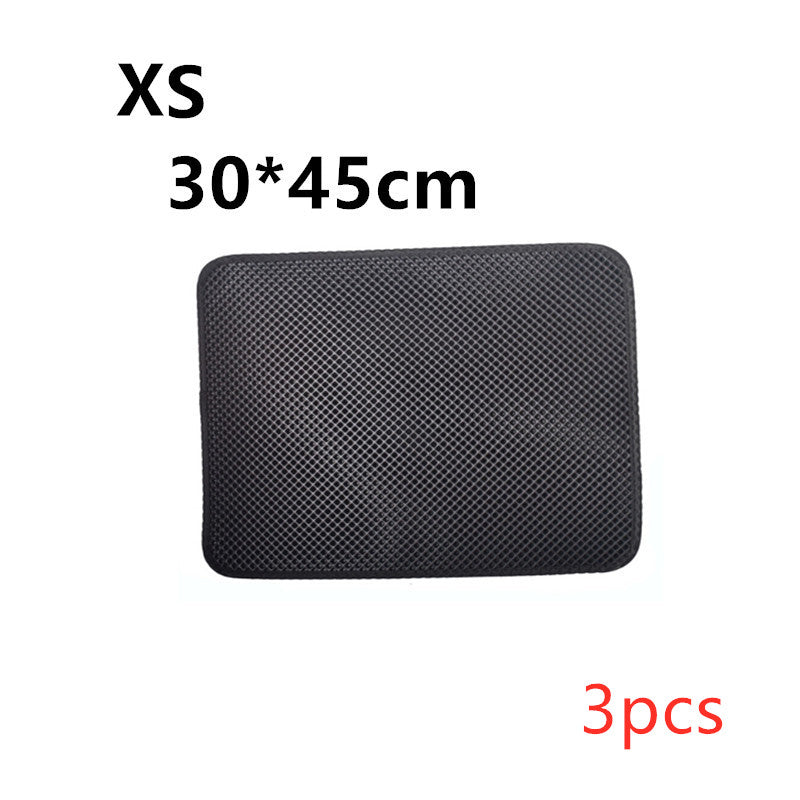 Cat litter mat, textured dark fabric, rounded-rectangle mat with corner stitching