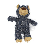 Bear-shaped dog plush toy, navy blue with tan muzzle and stitched smile