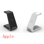 3-in-1 wireless charger stand, black and white with illuminated charging surfaces