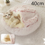 Plush round pet bed with pink inner cushion, 40cm