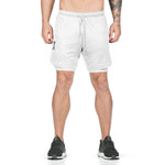 Men's white compression sports shorts with drawstring waist