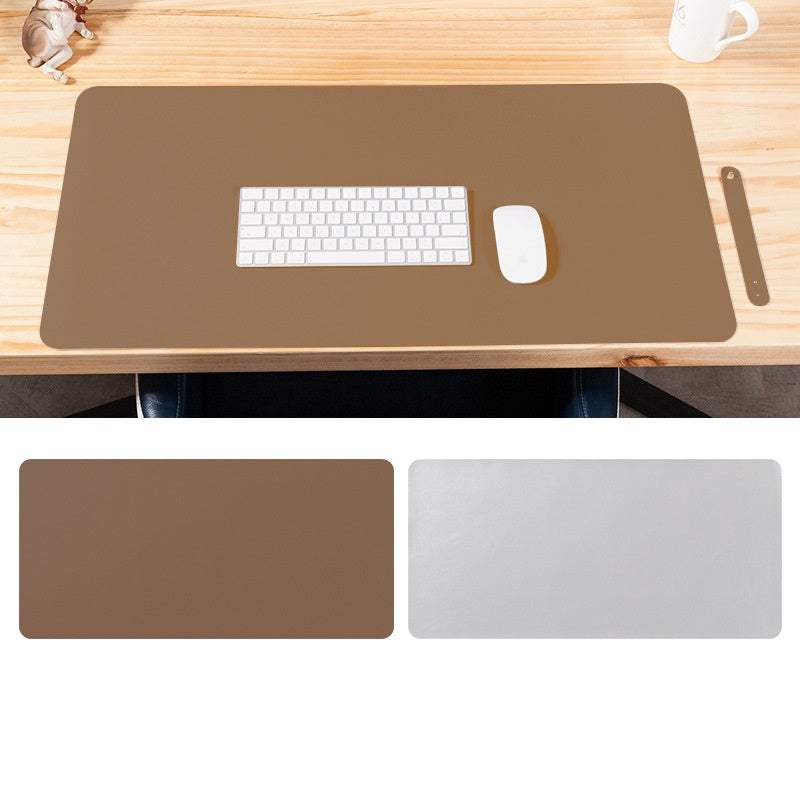 Brown and light-gray PU desk mat set, double-sided rectangular pads with rounded corners