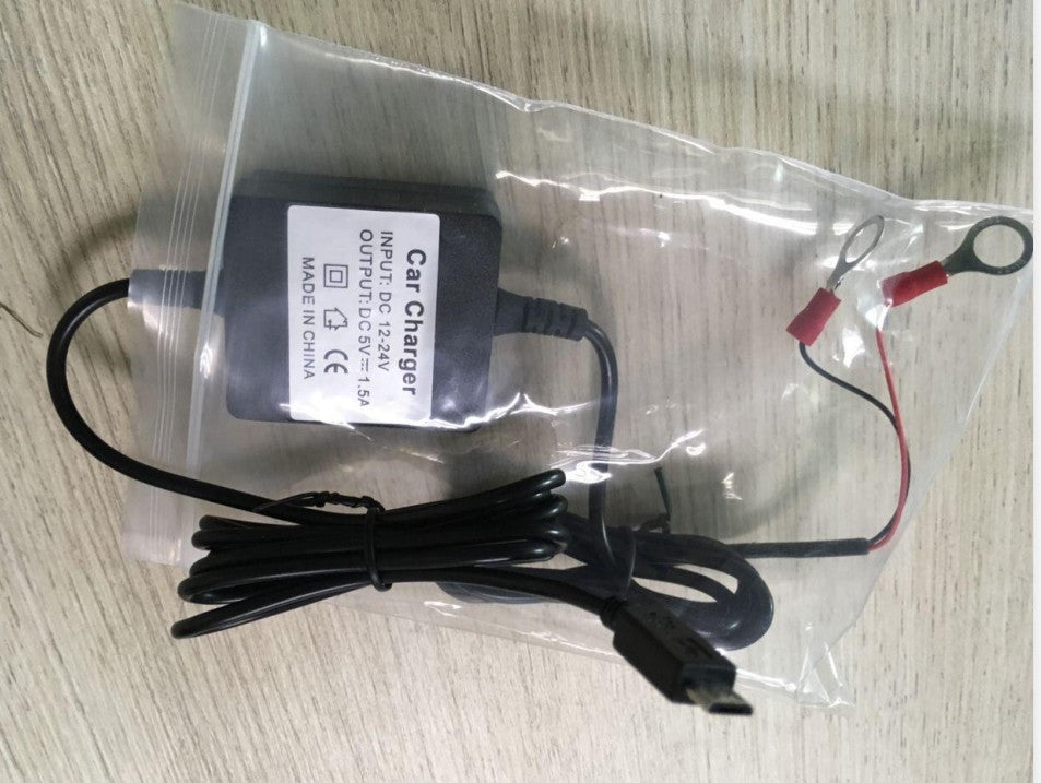 Car charger cable set in plastic bag with red and black wires