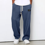 Men's waffle drawstring trousers, loose straight fit, navy blue