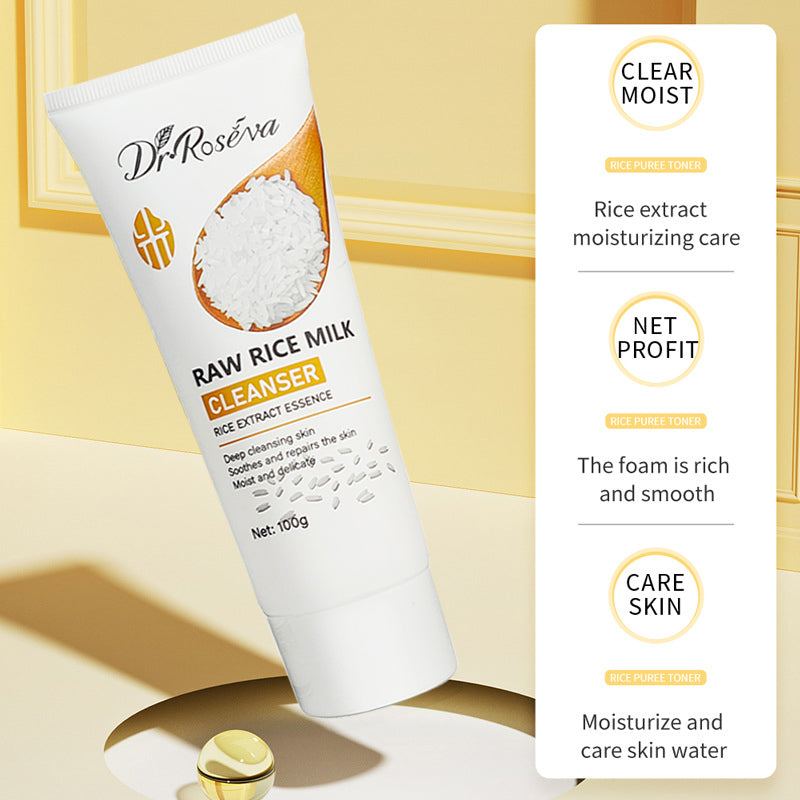 Facial cleanser tube, white, raw rice milk, 100g